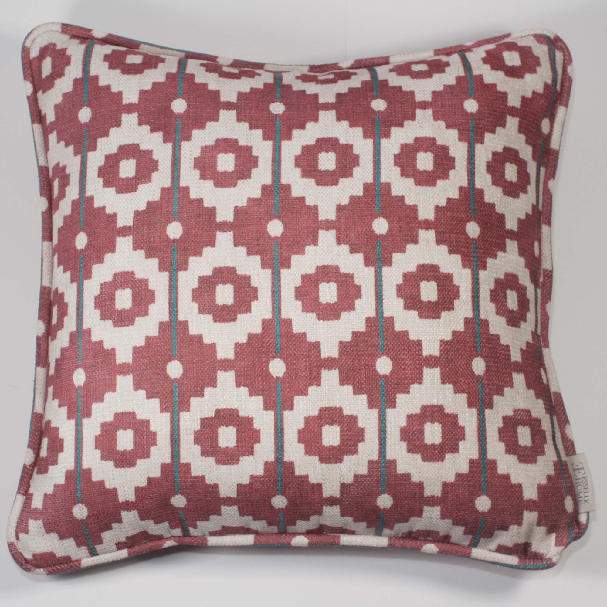 Santiago Geo Modern Cushion In Red Teal